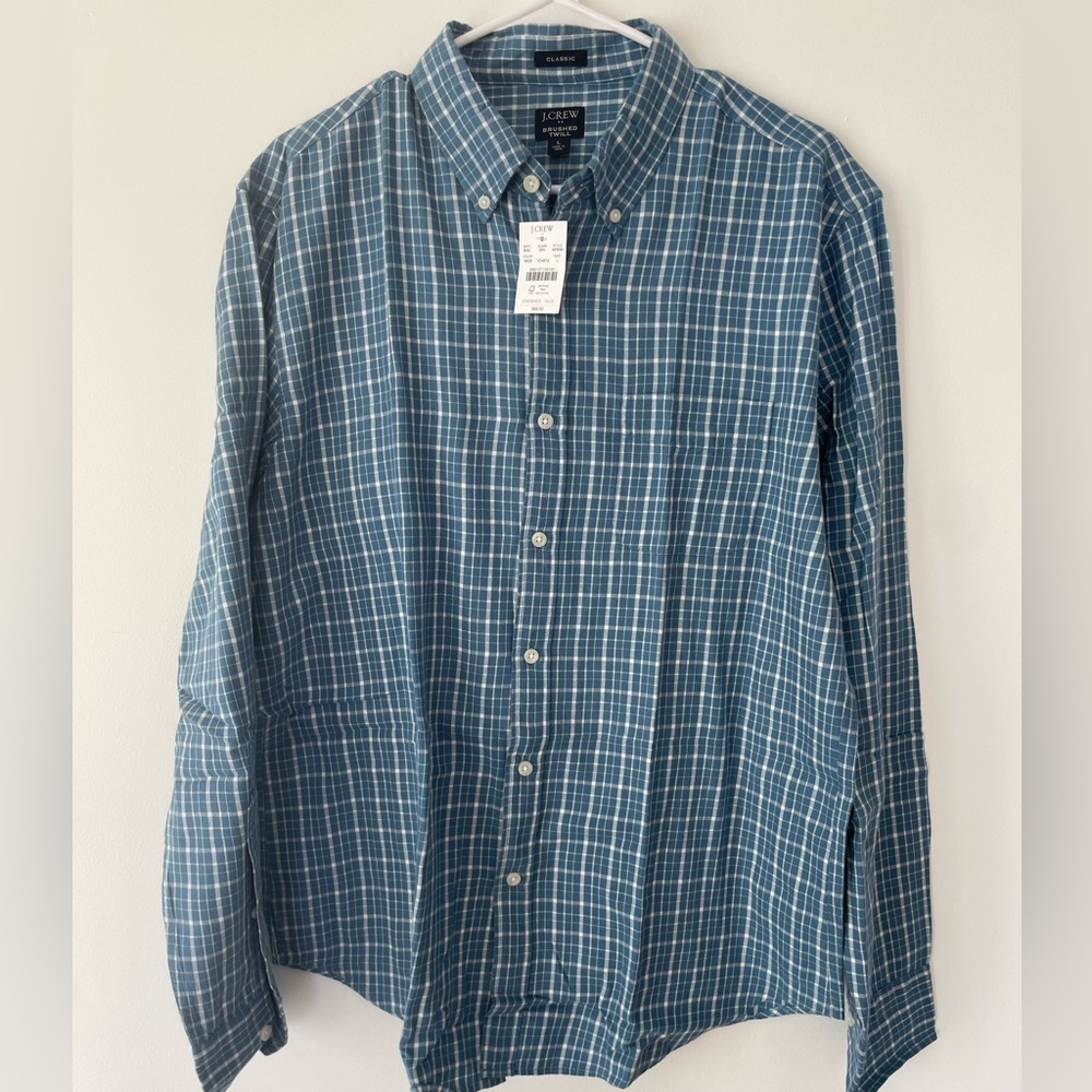 J. Crew Men's Flannel Blue Plaid Shirt, New with Tags, Size L
